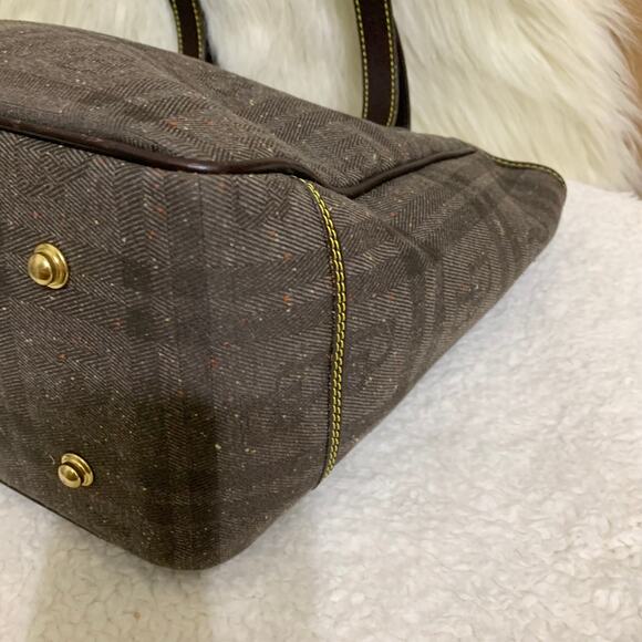 DOONEY & BOURKE Vintage N/S Expresso Plaid Canvas Logo Shopper Tote SP144 - Picture 9 of 16